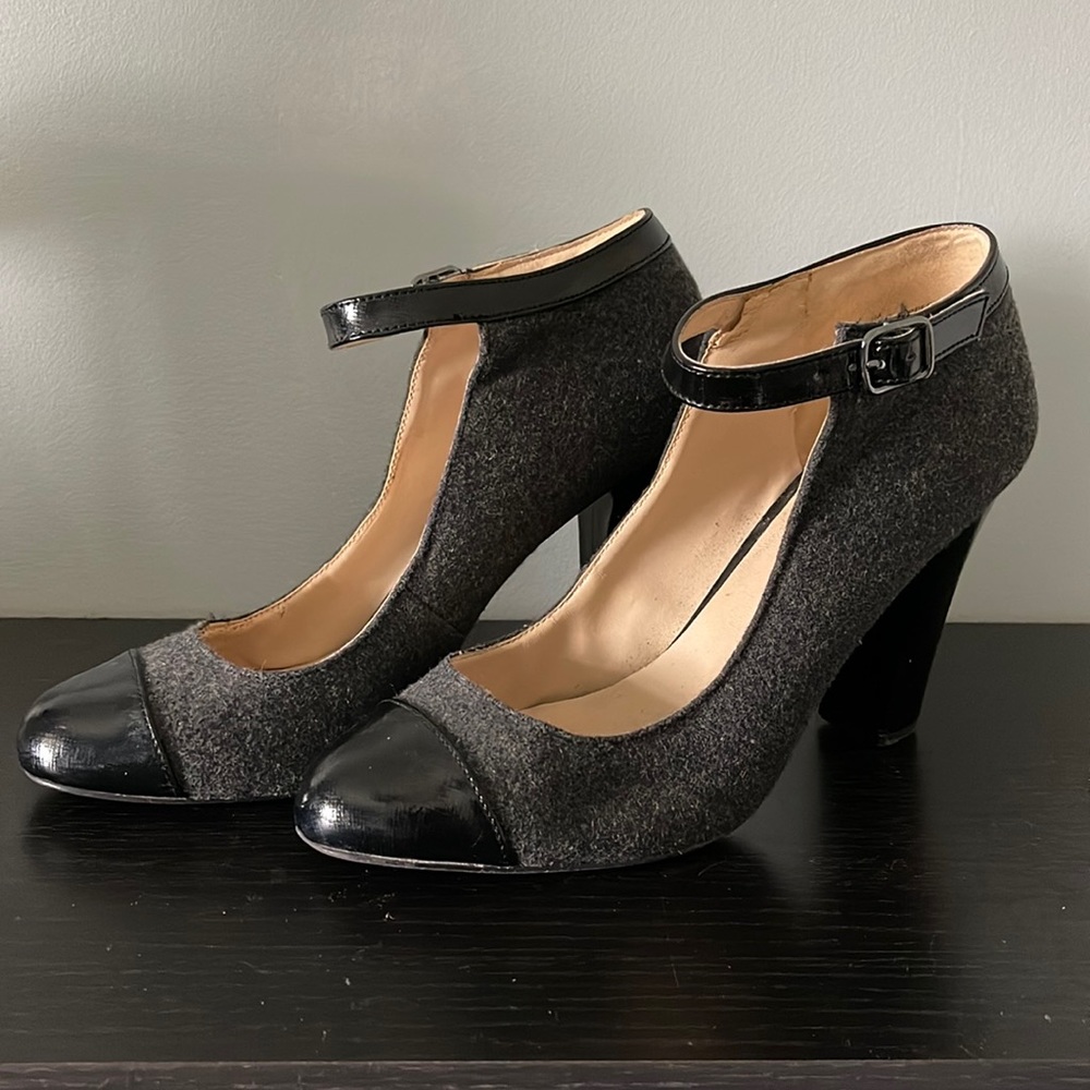 Nine West Grey/Black Block Heels Size 7